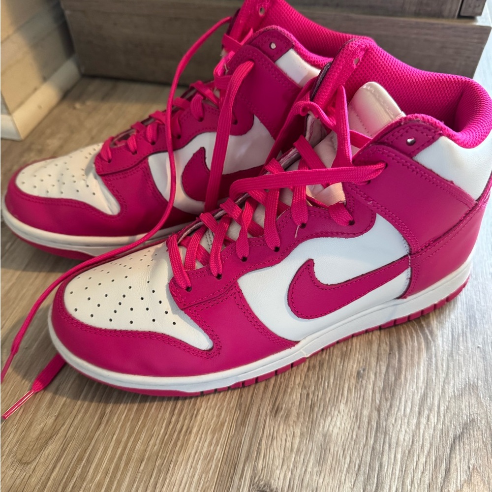Nike Pink and White High-Top Sneakers